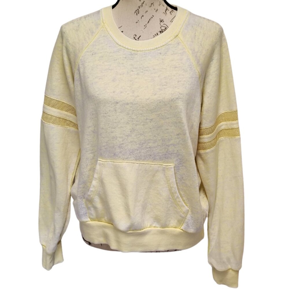 Womens Sporty Butter Yellow Crew Neck Lightweight Sweatshirt Medium Preppy